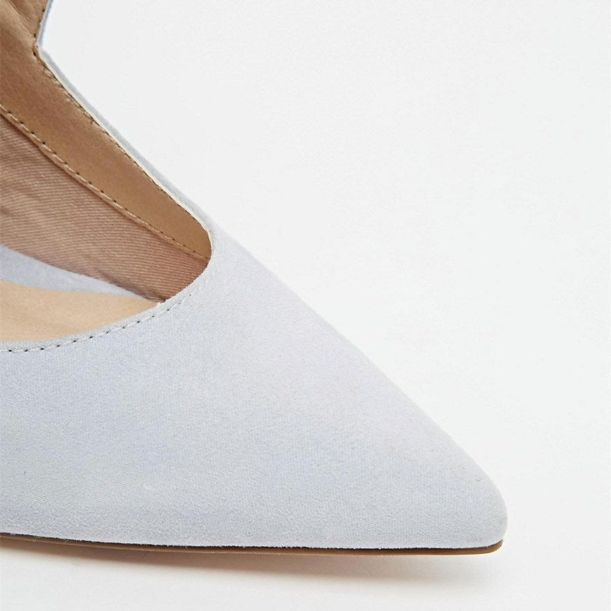 Elegant Light Grey Vegan Suede Pointed Toe Buckle Strap Pumps Heels