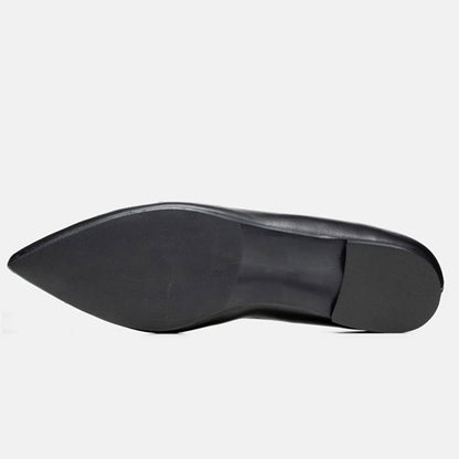 Black Pointed Toe Flat Horsebit Embellished Women's Loafers