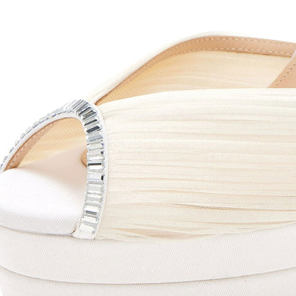 White Pleated Peep Toe Rhinestone Platform High Heels Sandals