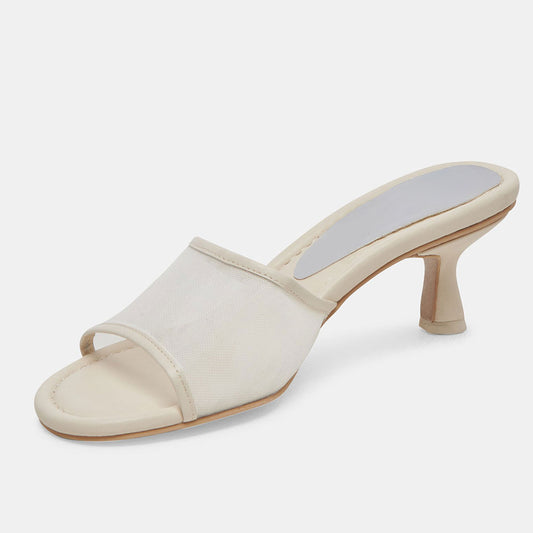 Vegan Leather Round Toe Mesh Wide Band Elegant Mules in Ivory