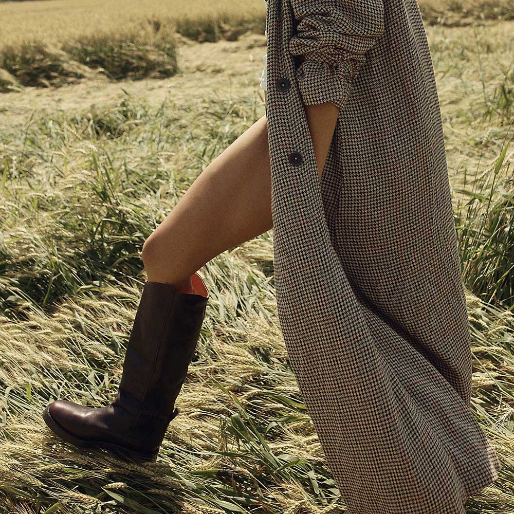 Burgundy Round Toe Pull-On Knee High Boots with Low Chunky Heel