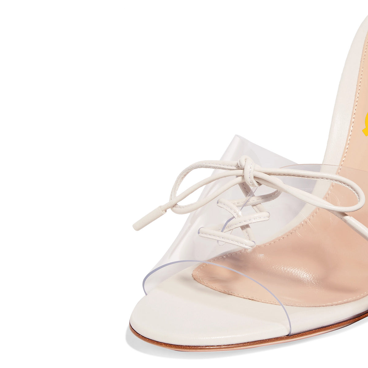 Women's Beige Peep Toe Heels Transparent Band Lace-Up Mules Sandals