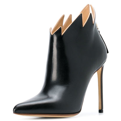 Black Flame Ankle Boots Pointy Toe Stiletto Heel Fashion Booties