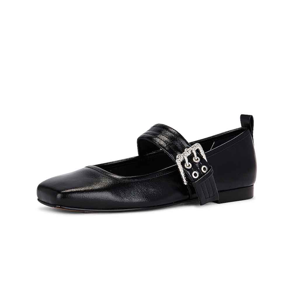 Black Vegan Leather Round Toe Slip-On Mary Jane Flats