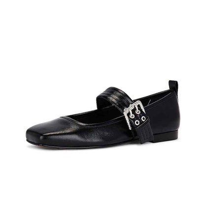Black Vegan Leather Round Toe Slip-On Mary Jane Flats