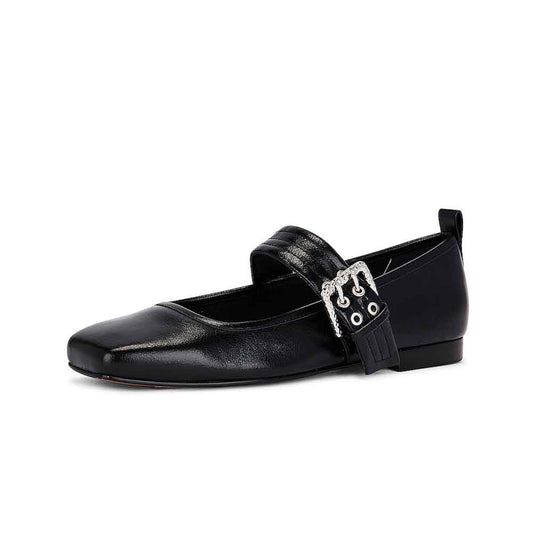 Black Vegan Leather Round Toe Slip-On Mary Jane Flats
