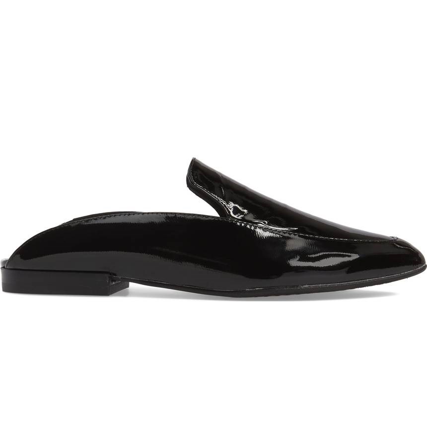 Black Patent Leather Casual Flats Mule Loafers for Women