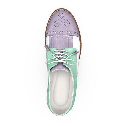 Light Purple & Turquoise Round Toe Flats Fringes Oxford Shoes Women