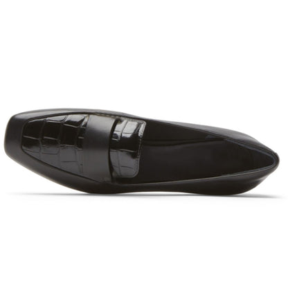 Black Patent Leather Square Toe Block Heel Loafers