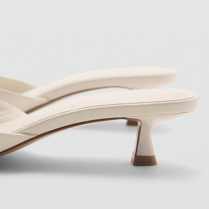 White Vegan Leather Square Toe Kitten Heel Sophisticated Mules