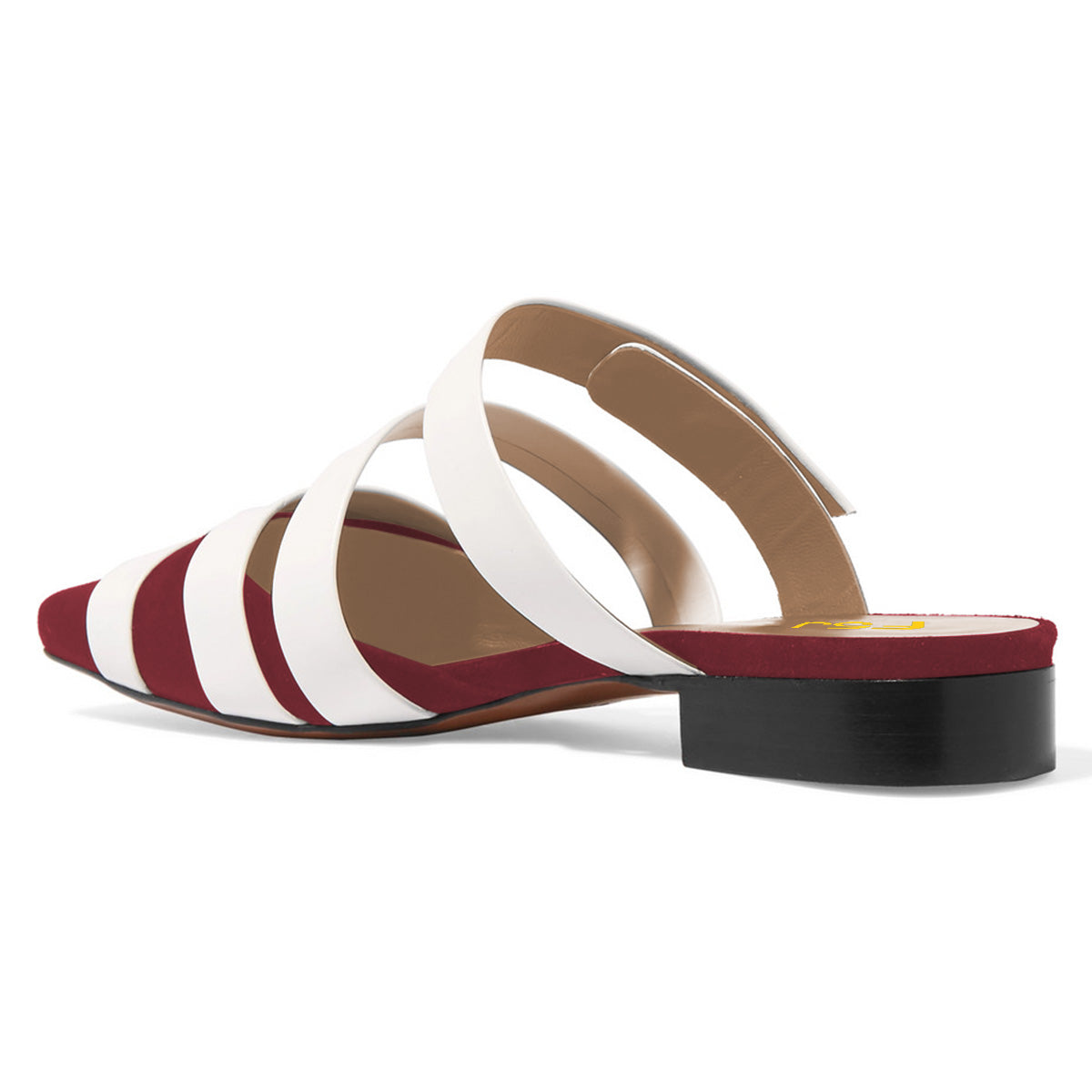 Women's White and Maroon Comfortable Flats Strappy Mules Sandals