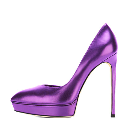 Women's Purple Platform D'Orsay Pumps Pointed Toe Stiletto Heels