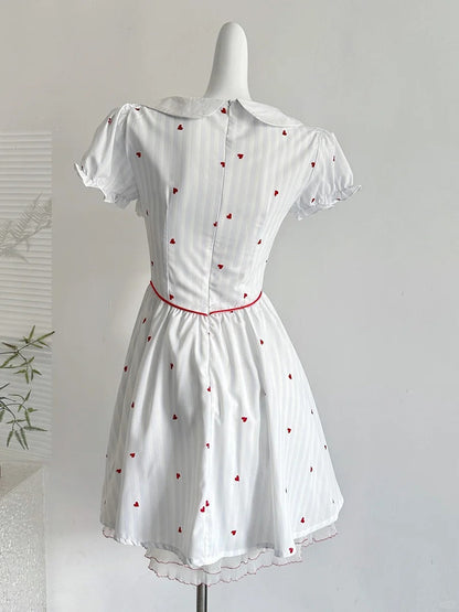 Sweet And Cute White Doll Collar Printed A-line Short 16th Birthday Homecoming Dress P3996