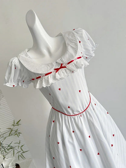 Sweet And Cute White Doll Collar Printed A-line Short 16th Birthday Homecoming Dress P3996