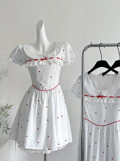 Sweet And Cute White Doll Collar Printed A-line Short 16th Birthday Homecoming Dress P3996