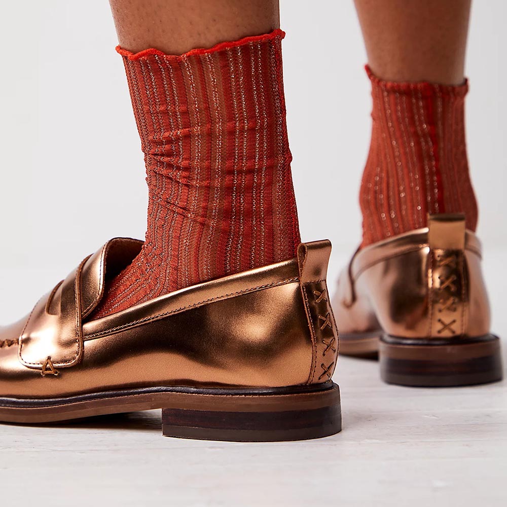 Gold Metallic Vegan Leather Closed Toe Formal Flat Loafers