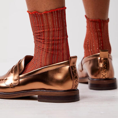 Gold Metallic Vegan Leather Closed Toe Formal Flat Loafers