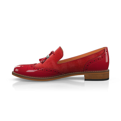 Chic Red Patent Leather Perforated Design Women's Loafers with Tassel