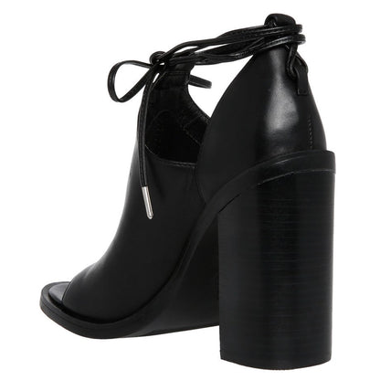 Black Cut Out Open Toe Chunky Heel Strappy Ankle Boots