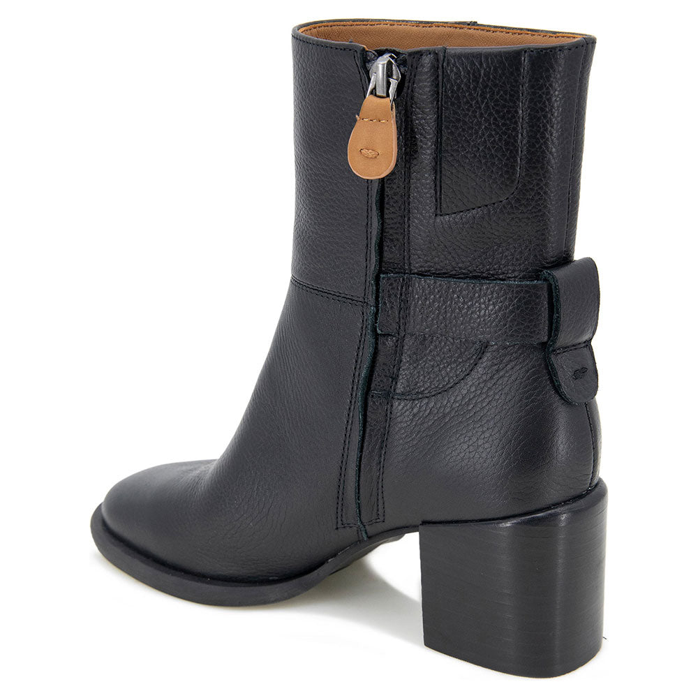 Black Round Toe Braided Ring Embellished Block Heel Ankle Boots