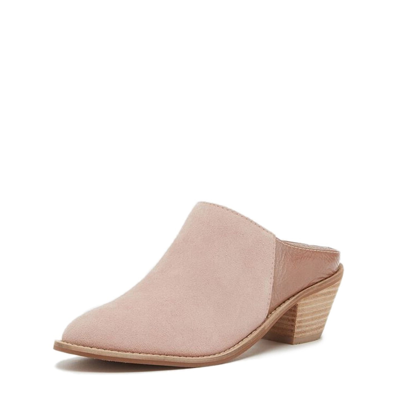 Women's Nude Round Toe Wood Block Heels Vegan Suede Mules Shoes