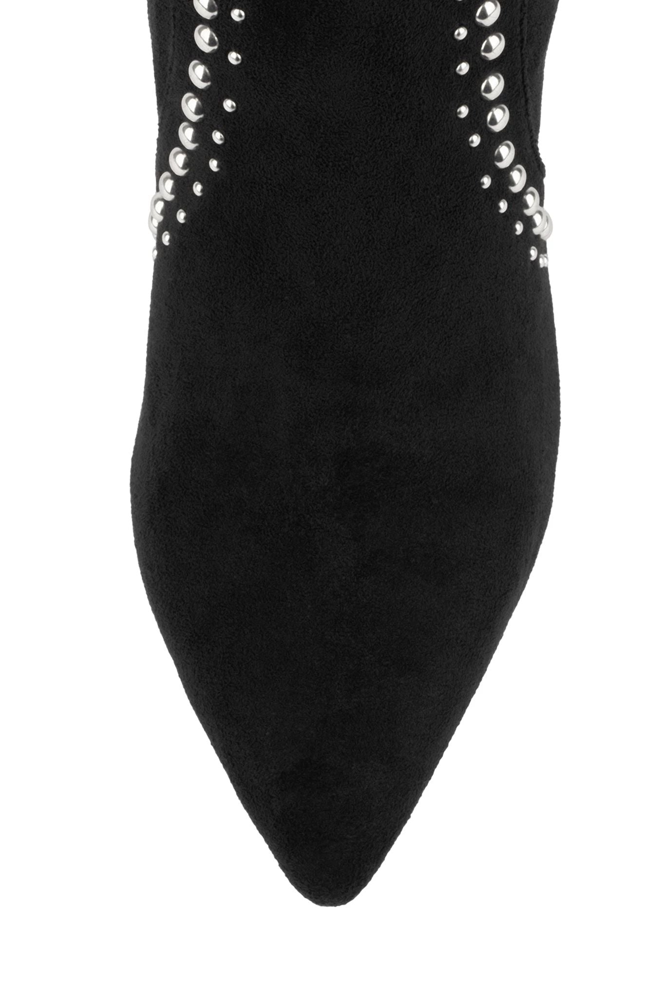 Black Vegan Suede Studs Chunky Heel Knee High Boots