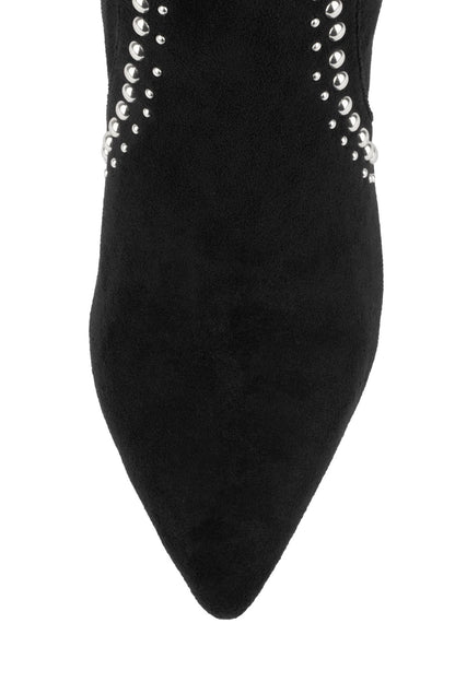 Black Vegan Suede Studs Chunky Heel Knee High Boots