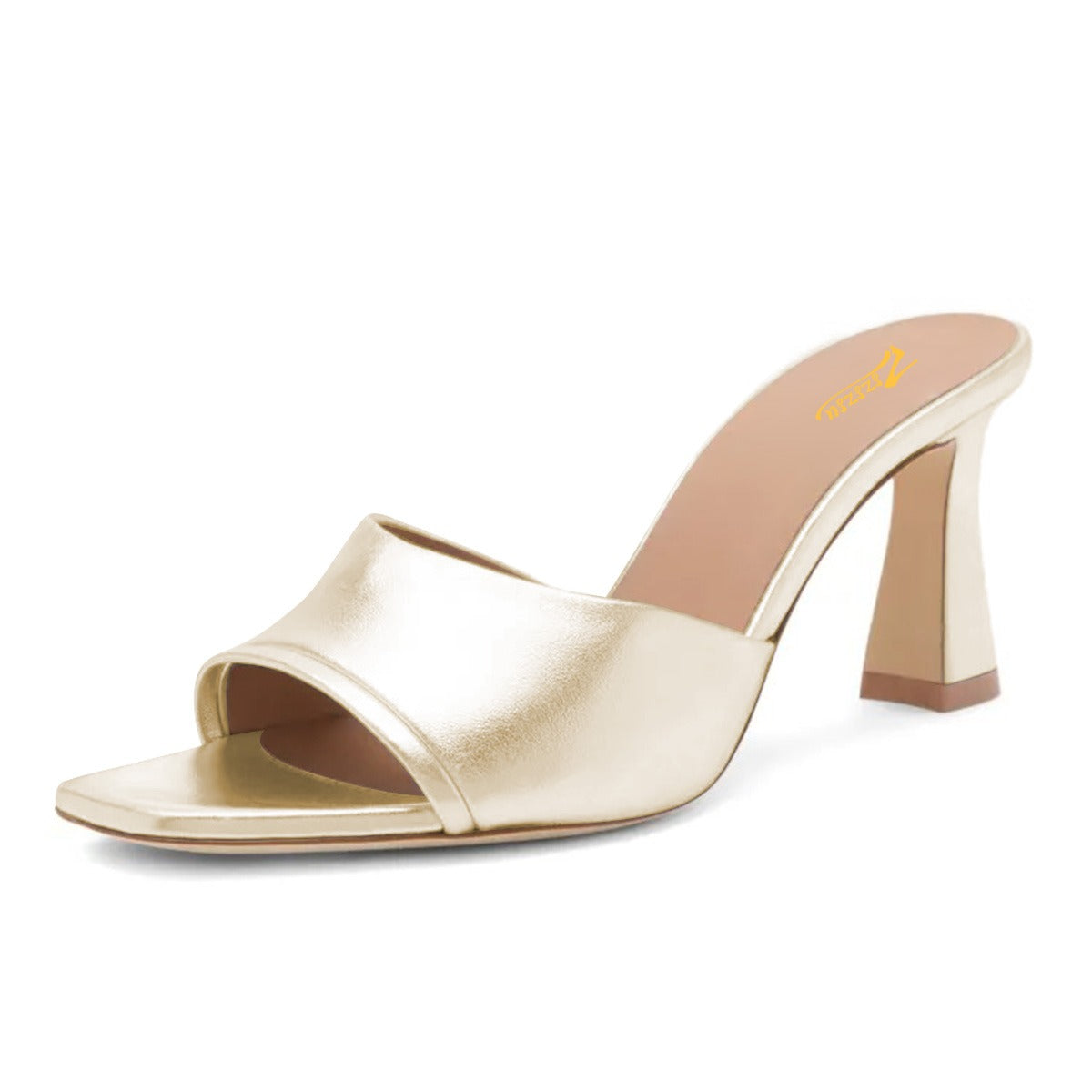 Women's Classic Gold Metallic Finish Open Square Toe Mule Heels