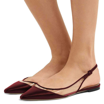 Maroon Trendy Shoes Pointed Toe Clear Slingback Flats for Women
