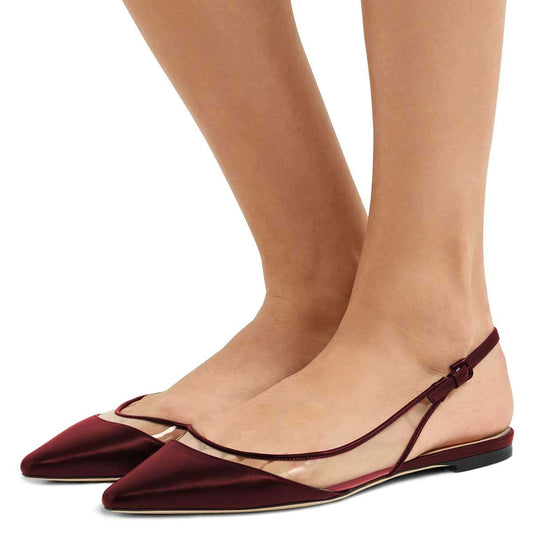 Maroon Trendy Shoes Pointed Toe Clear Slingback Flats for Women