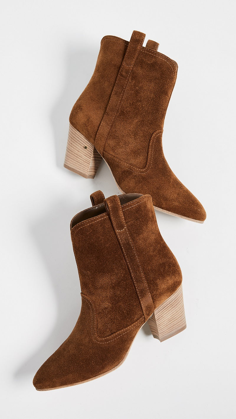 Brown Round Toe Block Heel Western Booties Vintage Ankle Boots