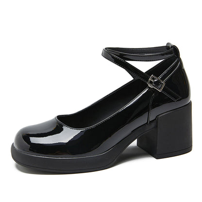Black Closed Toe Chunky Heel Platform Ankle Strap Loafers