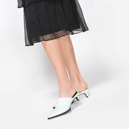 White Pointy Toe Kitten Heel Mules for Women