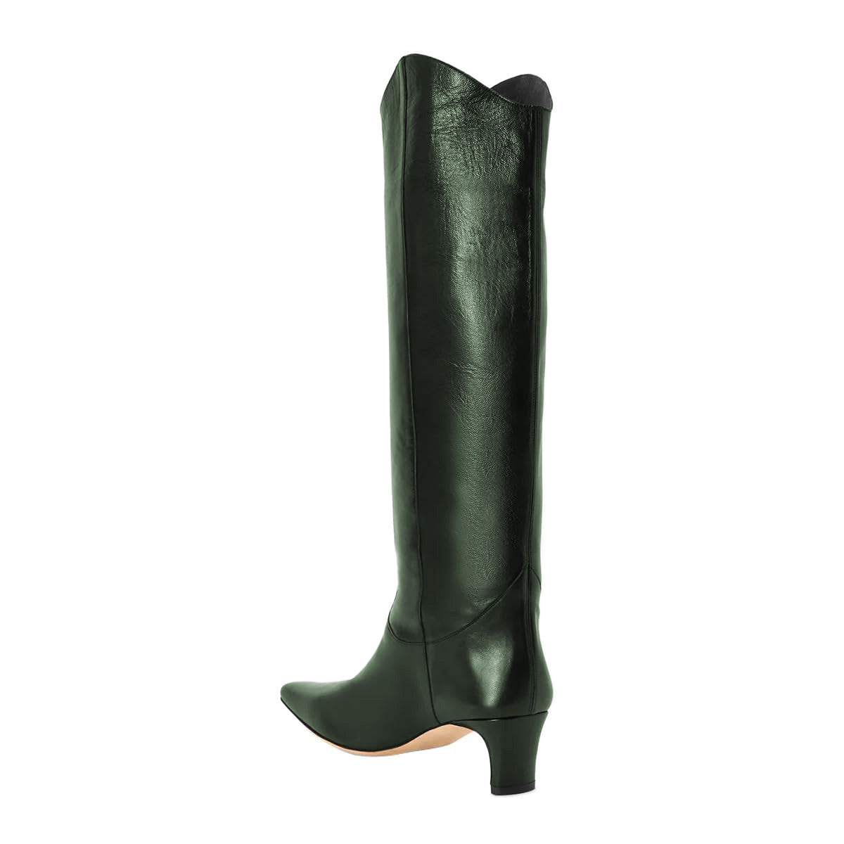 Dark Green Vegan Leather Knee High Boots for Women with Square Toe