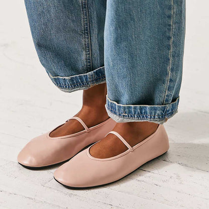 Women's Simple Pink Round Toe Vamp Strap Casual Ballet Flats