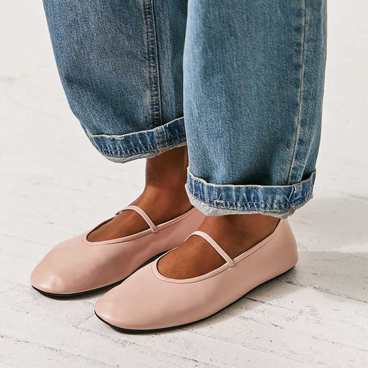 Women's Simple Pink Round Toe Vamp Strap Casual Ballet Flats