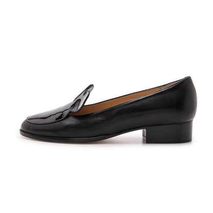 Black Mousey Patent Leather Patchwork Low-Heel Women's Loafers