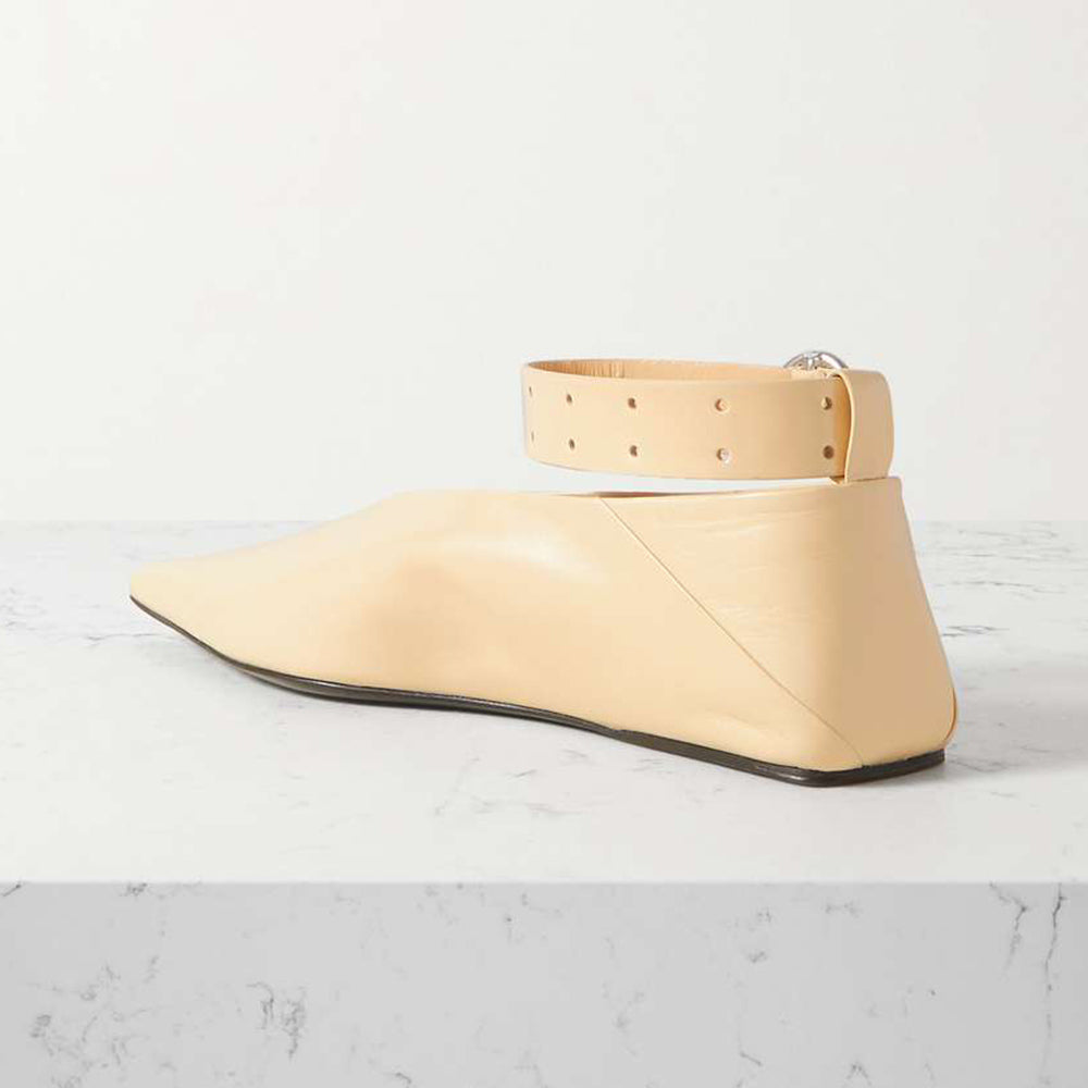 Nude Comfortable Pointed Toe Ankle Strap Flats for Women