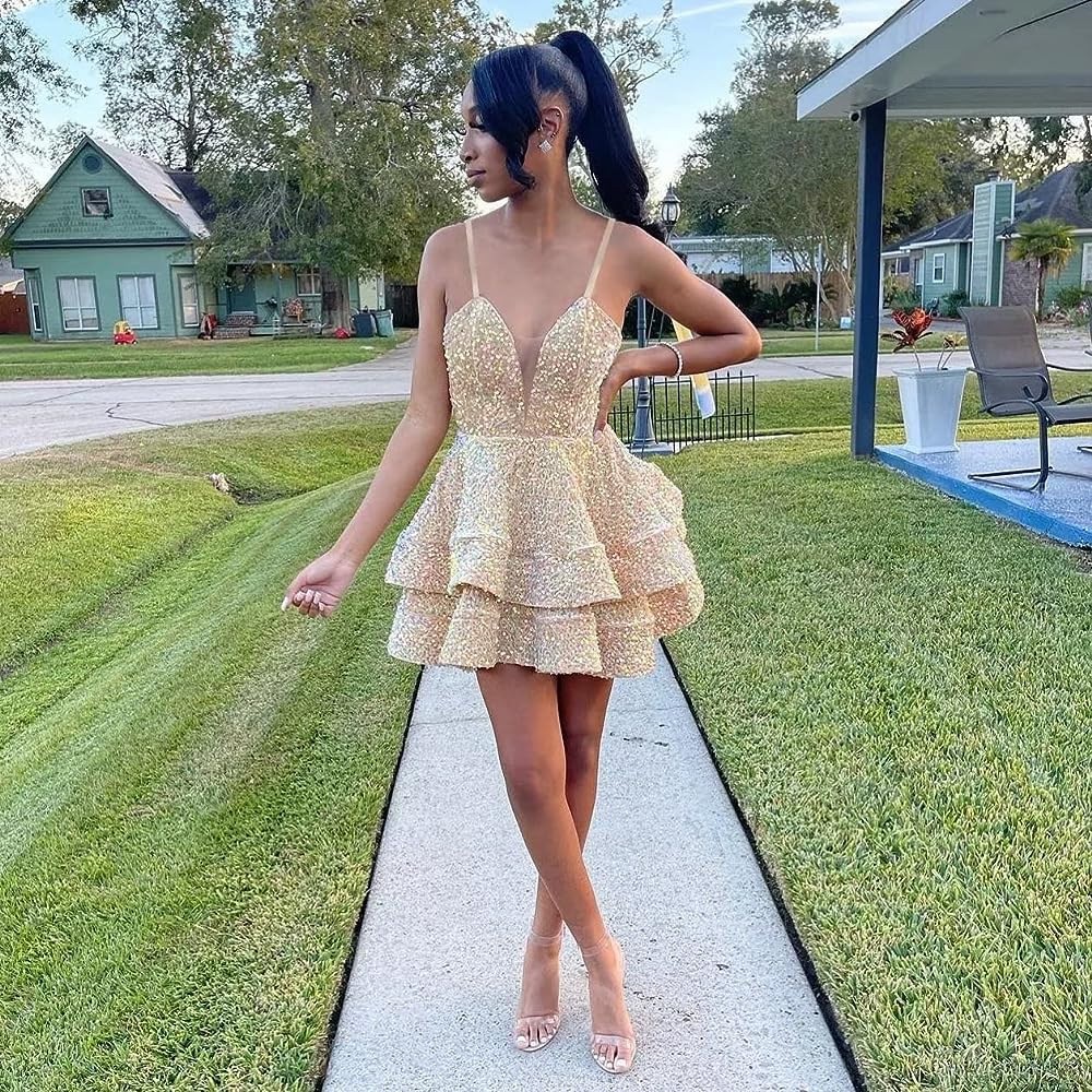 PM565,Spaghetti Straps Sequin Homecoming Dresses, Teen Short Prom Dress