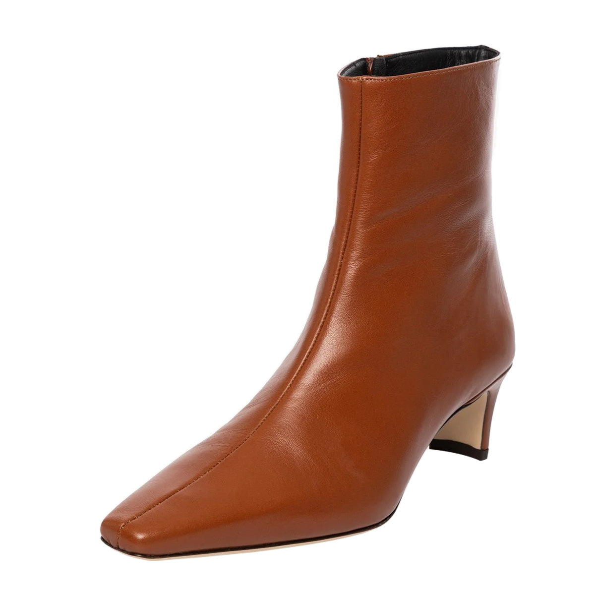 Vegan Leather Zipper Snip Toe Block Heeled Ankle Boots in Brown