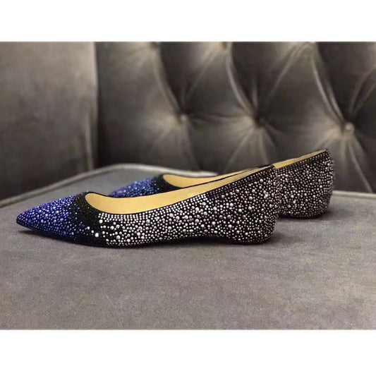 Purple and Black Pointy Toe Flats Rhinestone Vegan Suede Shoes