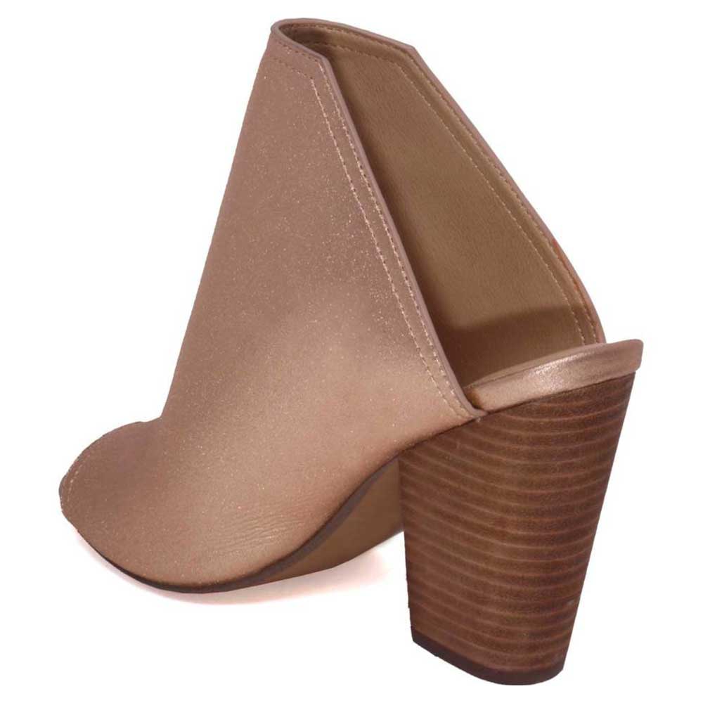 Women's Nude Peep Toe Stacked Heel Mules Shoes