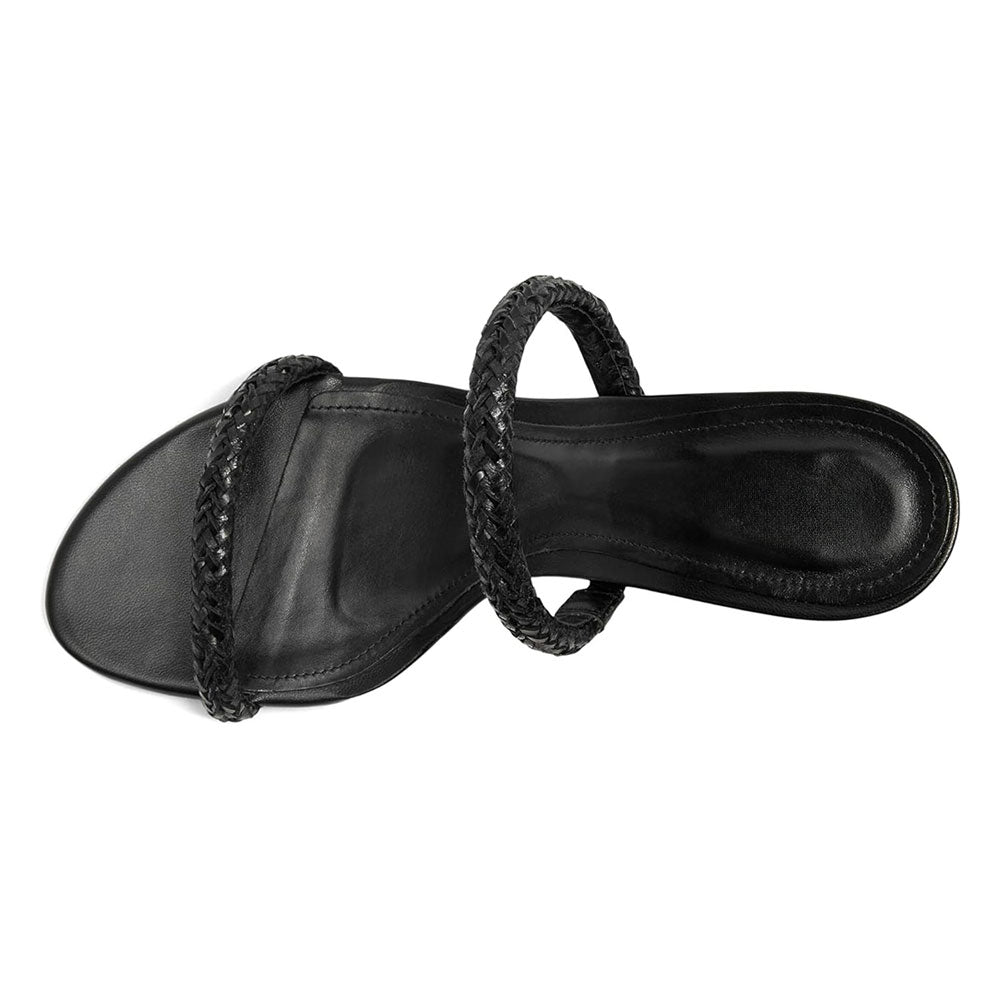 Women's Stylish Black Open Round Toe Braided Decor Mule Heels