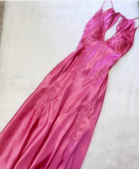 Chic Mermaid Spaghetti Straps Pink Satin Evening Dress Long Prom Dresses P2360