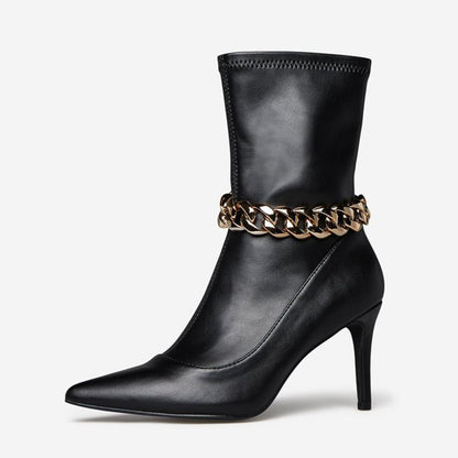 Black Vegan Leather 3'' Closed Toe Stiletto Heel Ankle Boots