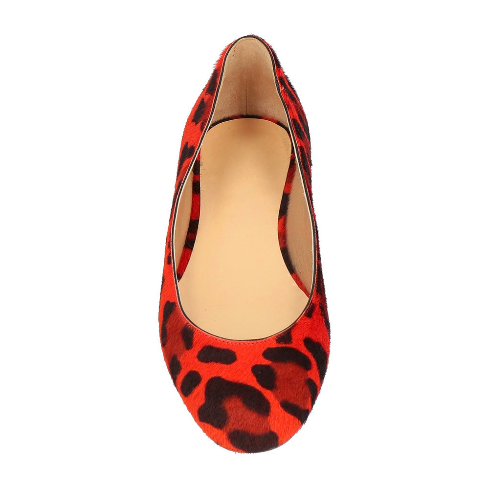 FSJ Red and Black Round Toe Comfy Slip On Leopard Flats