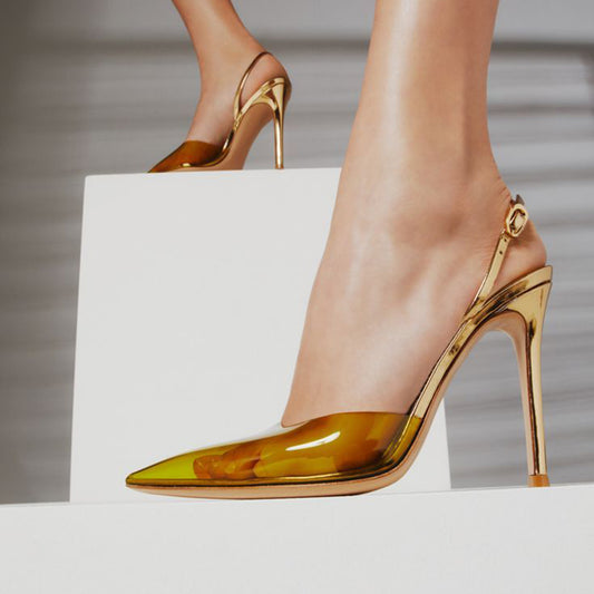 Women's Olive Pointed Toe Clear Pumps Stiletto Heel Slingback Shoes
