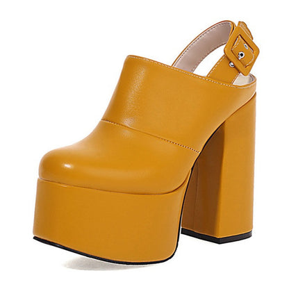Yellow Vegan Leather Closed Toe Chunky Heel Platform Slingback Pumps