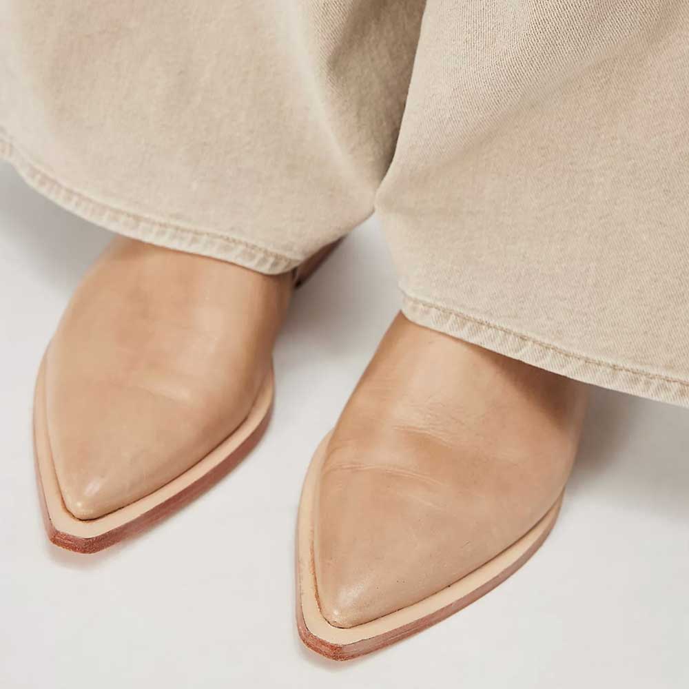 Women's Nude Vegan Leather Slip On Flat Mules Closed Toe Shoes