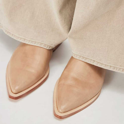 Women's Nude Vegan Leather Slip On Flat Mules Closed Toe Shoes